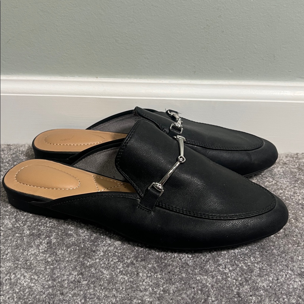 Rachel Zoe Alani Mules Black Faux Leather Slip On Pointed Toe Size 7
